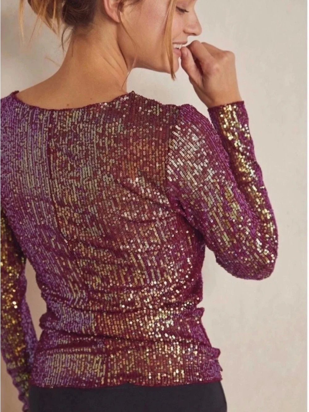 Free People Gold Rush Sequin Long-Sleeve Top